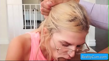 Preview 2 of Babysitting In Ibiza - Slutty natural big boobed blonde teen Megan Holly suck huge fat white cock deep and hard