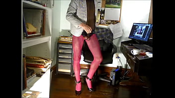 Preview 1 of Teasing At Work - ROBERT RICHARD  MILGATE EXPOSED WEARING A SHEER BLACK BODYSTOCKING AND HIGH HEELS