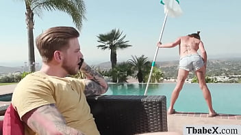 Preview 1 of Full Enjoy Sexi Movie - Rich dude distracted by TS pool cleaner and bang her
