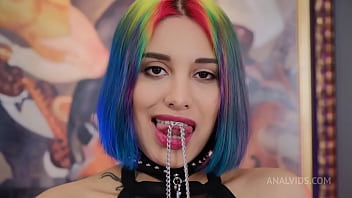 Preview 1 of I By J - Rainbow Teen Bitch Roxy Lips Vs Tough Nick Rock ! Deep anal balls,  slaps,  licking male ass,  hard NRX074
