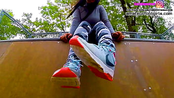 Preview 1 of Sexx Prono Video - Nike Girl with sweaty nylons Nikes,  insoles,  stinky feet,  lick her shoes,  sweaty feet,  shoeplay,  dipping