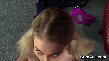 Preview 4 of Glases Fat - Frisky idol gets sperm load on her face eating all the spunk