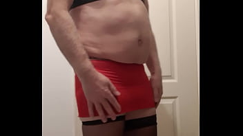 Preview 2 of Japanese Marreid - Sissy crossdresser wearing very short red mini dress