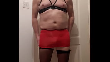 Preview 3 of Japanese Marreid - Sissy crossdresser wearing very short red mini dress