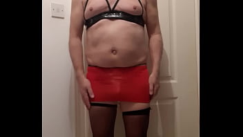 Preview 1 of Japanese Marreid - Sissy crossdresser wearing very short red mini dress