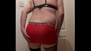 Preview 4 of Japanese Marreid - Sissy crossdresser wearing very short red mini dress