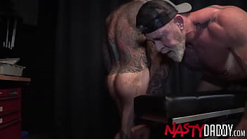 Preview 4 of Vergin Sax Video - NASTYDADDY Hairy Tattooed Jack Dixon Barebacks Trent Cougar