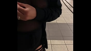 Preview 3 of Mom Aed Son Sex - Wife in see through short no bra walking through the city