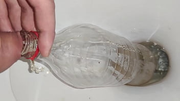 Preview 3 of Fat Tits Nacho - Piss Bursting Into A Bottle After Long Desperation