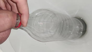 Preview 1 of Fat Tits Nacho - Piss Bursting Into A Bottle After Long Desperation
