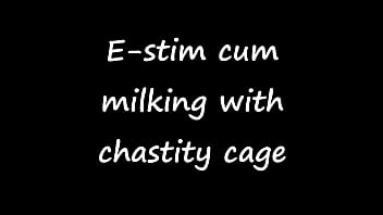 Preview 1 of Small Lasy - E-stim cum milking with chastity cage