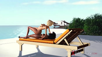 Preview 4 of Shemale Vr - Hot sex in L.A. Sexy ebony dickgirl plays with young blonde in luxurious villa