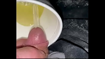 Preview 4 of Useing Dildo Pants - Small Dick pissing in cup