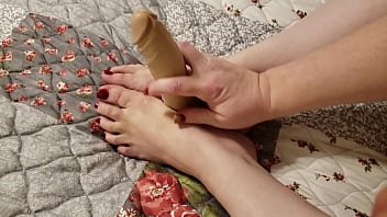 Preview 1 of Very Pink Vagina - Foot and handjob on dildo