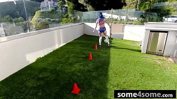 Preview 1 of Kenny Steel - Three Athletic Soccer Babes Riding Lucky Stud&#039_s Big Dick