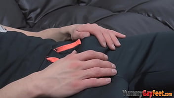 Preview 1 of Lesbian Milf Rapes Teen - Toes sucked muscled hunk jerks his cock