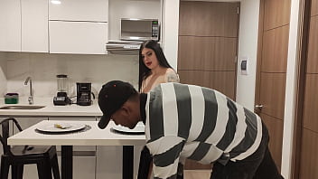 Preview 1 of Romantis Porno9 - Curvy Colombian babe pays the delivery guy with her big ass and juicy tits,  gets fucked hard and ends up with cum in her mouth! Antonella Jones