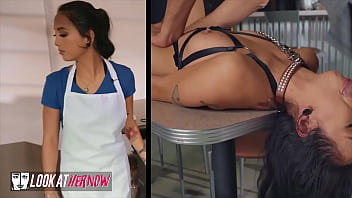 Preview 1 of Plua Xxx - Hot Babe (Mi Ha Doan) Getting Her Pussy Fucked In The Restaurant Where She Works - Look At Her Now