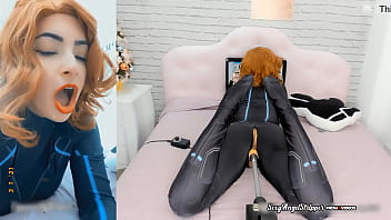 Preview 2 of Vibrator Boobs Tall6 - Black Widow Loves Your Cock in her Pussy - Big Toy on a Sex Machine - Cosplay Girl HD