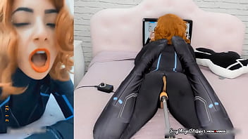 Preview 3 of Vibrator Boobs Tall6 - Black Widow Loves Your Cock in her Pussy - Big Toy on a Sex Machine - Cosplay Girl HD