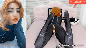 Preview 1 of Vibrator Boobs Tall6 - Black Widow Loves Your Cock in her Pussy - Big Toy on a Sex Machine - Cosplay Girl HD