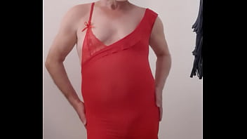 Preview 4 of Xxx Sexvedios In Saniliyan - Sissy crossdresser wearing mini red dress