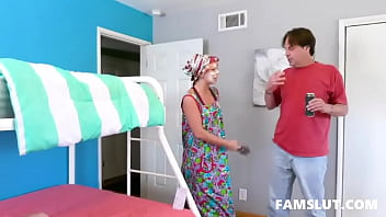 Preview 1 of Sleep Son Famliy - Stepdaughter Hannah Hawthorne Riding &#039_s Cock on a Bunk Bed