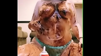 Preview 4 of Russian Mom Pantyhose - Masked Busty Woman Gets Messy With Food