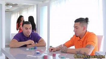 Preview 2 of Bra Sex Bobs - Latina and black stepdaughter teens in 4way