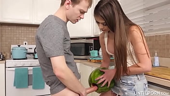 Preview 2 of Bangladesh Piba Sex Xxx - My stepsister catches me fucking a watermelon and then she wants to give me a blowjob