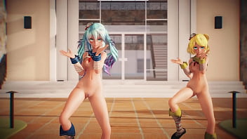 Preview 3 of Alas 3 - Miku &amp_ Rin Naked Dance - Chocolate Cream MMD by 000MMD