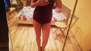 Preview 1 of Chef Madison - striptease by the mirror showing tits