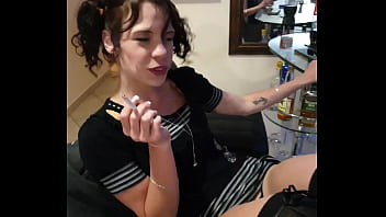 Preview 1 of Trojan Games Girls - Skinny girl smoking while showing off her pussy