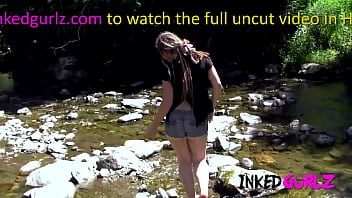 Preview 1 of Amarekha Sex Vedoi - Inked Gurlz - Blowjob in the River From Tattooed Slut