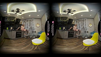 Preview 3 of Ts Patricia Araujo - Solo babe,  Candy Red masturbates in the kitchen,  in VR