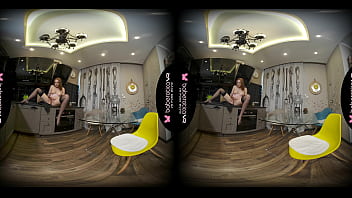 Preview 1 of Ts Patricia Araujo - Solo babe,  Candy Red masturbates in the kitchen,  in VR
