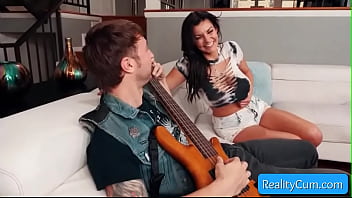 Preview 2 of Lesbian Fat Orgy - Sexy brunette big tit milf Becky Bandini seduces guitar guy and suck his hard huge cock