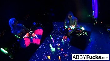 Preview 4 of Sunny Lone Fist Virgien - Black Light Rainy Night with Abigal Mac &amp_ Ava Addams