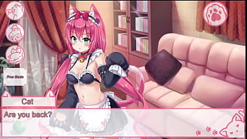 Preview 3 of Naughty America Lebsian - Cute neko girl lets you have sex with her and sucks your dick for food. Hentai game.