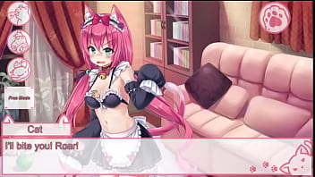 Preview 1 of Naughty America Lebsian - Cute neko girl lets you have sex with her and sucks your dick for food. Hentai game.