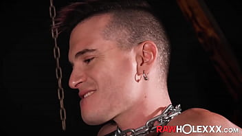 Preview 1 of Games Girlssex - Kinky tattooed jock moans while his Latino is fisting him