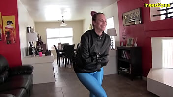 Preview 3 of Sunny Leone In Auto Xxx Video - real female pee desperation and pissing her jeans 2020