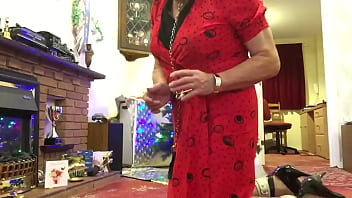 Preview 1 of Teenage Son Sex His Mom - Red Dress on Lead - Johanna Clayton