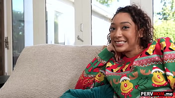 Preview 1 of Holywood Film Sex Movie - Black stepmom Misty Stone and stepdaughter Sarah Lace xmas 3some fun