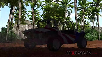 Preview 1 of Sxxxvb - Hot sex! Dune buggy,  topical beach and horny sexy brunette
