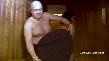 Preview 1 of Pishin Karbl - Ebony chick gets spanked in the sauna