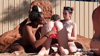 Preview 4 of Unity Rep Vedeo - Horny babes licking and fucking toys in outdoor lesbian orgy