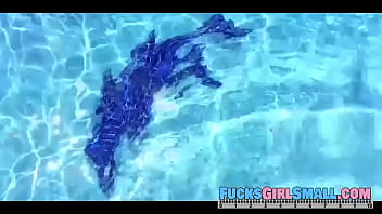 Preview 1 of Moti Chut Xvideos - Freckled pixie chick Riley Jean loves to play with toys in the pool,  but when the pool guy stumbles upon her sliding a thick dildo in her pussy,  the tiny babe opts for the real thing.