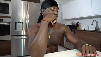 Preview 1 of Romantic Sex V8deos - CURVY SKY BLAZIN TAKES BONES MONTANA EBONY COCK IN HER KITCHEN