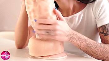 Preview 1 of Naplasex - Brunette Jerk Off  and Footjob Monster Dildo - Hot Solo